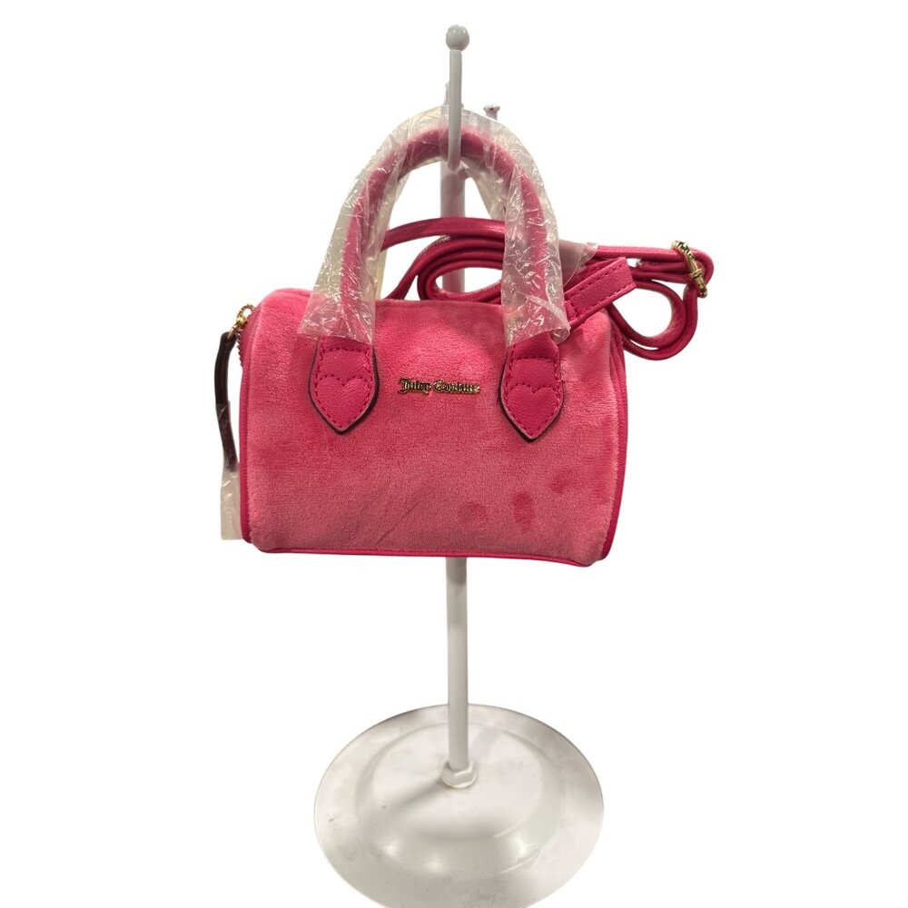 Juicy Couture Pink Micro Suede Mini Handbag With Gold Accents & Adjustable Strap
